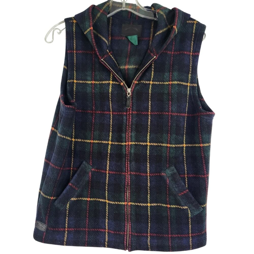 Lauren Ralph Lauren 1967 Blue Green Tartan Plaid Hooded Full Zip Fleece Vest M